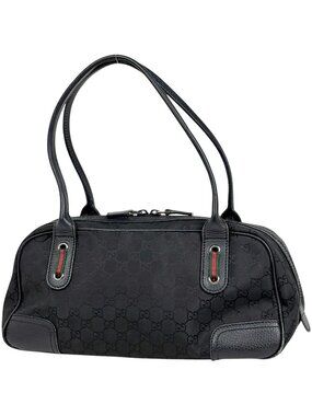 Gucci GG Pattern Shoulder Bag Sherry Line Web Nylon Black